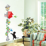 Kittens/Birds with Vintage Lamp/Mailbox Mode (wallstickers)