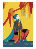 Bird and Kneeling Girl Muursticker Bird and Kneeling Girl Muursticker