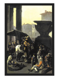 Dentist on Horseback Pulls Tooth in Town Square Before Onlookers Wall Decal by Johannes Lingelbach