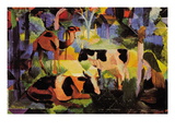 Landscape with Cows and Camels Autocollant mural par Auguste Macke