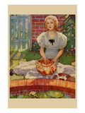 Woman Embroiders By The Side of a Home Pond Wall Decal
