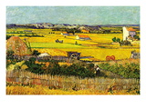 Harvest At La Crau with Montmajour In The Background Wandabziehbild von Vincent van Gogh