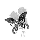 Greyscale Print of Butterfly on Flowers Wandabziehbild