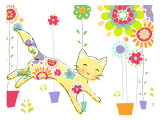 Miss Kitty Enjoys Flowers wandtattoos
