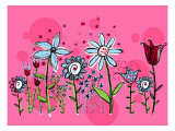 Flower Garden on Pink Kalkomania ścienna