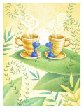 Ants Gossip with Cups of Cappuccino on a Leaf Wall Decal