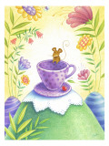 Mouse Hanging out on a Purple Teacup in a Wild Flower Forest Wall Decal
