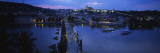 Buildings Lit Up at Dusk, Charles Bridge, Vltava River, Prague, Czech Republic Wall Decal by Panoramic Images 