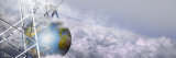 Construction Workers Attaching a Crane to Earth with Clouds Wall Decal by Panoramic Images 