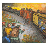 Men Jumping on a Freight Train That Is Southward Bound Giclee Print by Ronald Ginther