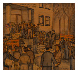 A Mass Meeting of Men, Some Holding Pickets, on Steps of the Courthouse in Klamath Falls Giclée-tryk af Ronald Ginther A Mass Meeting of Men, Some Holding Pickets, on Steps of the Courthouse in Klamath Falls Giclée-tryk af Ronald Ginther