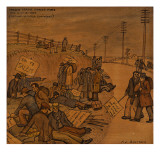 Portland and Astoria Contingents Taking a Rest with their Signs on Highway 99 Giclee Print by Ronald Ginther