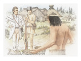 Lewis and Another Corpsman are Trading with an Indian Wearing a Skirt and a Conical Basketry Hat Giclee Print by Roger Cooke