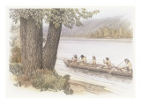 A Dugout Canoe on the Columbia River with an Indian and Four Corpsmen Giclee Print by Roger Cooke