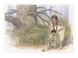 Sacagawea and Her Son are Kneeling Down, Looking at a Large Frog or Toad Reproduction procédé giclée par Roger Cooke