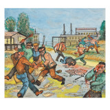 Company Goons Assaulting the Speaker and Organizers That Were Preparing for a Meeting Giclée-tryk af Ronald Ginther Company Goons Assaulting the Speaker and Organizers That Were Preparing for a Meeting Giclée-tryk af Ronald Ginther