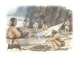 A Group of Six Corpsmen Is Setting Up Camp on a Narrow Rocky Beach Giclee Print by Roger Cooke