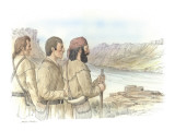 Three Corpsmen and Unknown Man Standing on a Rocky Outcropping Looking at the Snake River Lámina giclée por Roger Cooke