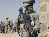 Us Army Soldier Armed with a Mk 48 Light Machine Gun, Provides Rear Security During Civil Affairs Photographic Print by Stocktrek Images 