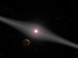 View of a Hypothetical Terrestrial Planet and Moon Orbiting the Red Dwarf Star Au Microscopii Photographic Print by Stocktrek Images 