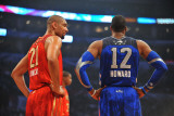 2011 NBA All Star Game, Los Angeles, CA - February 20: Tim Duncan and Dwight Howard Photographic Print by Garrett Ellwood
