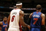 New York Knicks v Miami Heat, Miami - February 27: LeBron James and Carmelo Anthony Photographic Print by Issac Baldizon