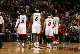 Orlando Magic v Miami Heat, Miami, FL - March 3: Dwyane Wade, LeBron James, Mike Bibby and Chris Bo Photographic Print by Issac Baldizon