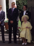 Prince William bends down to talk to The Queen Mother outside Clarence House where she was celebrat Photographic Print