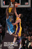 New Orleans Hornets v Los Angeles Lakers, Los Angeles, CA - January 7: Emeke Okafor and Pau Gasol Photographic Print by Stephen Dunn