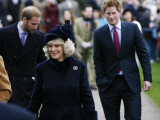 Prince William, Prince Harry and Camilla, Duchess of Cornwall, arrive at Sandringham with members o Fotografisk tryk Prince William, Prince Harry and Camilla, Duchess of Cornwall, arrive at Sandringham with members o Fotografisk tryk