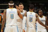 Charlotte Bobcats v Denver Nuggets, Denver, CO - March 02: Gary Forbes, Chris Andersen, J.R. Smith  Photographic Print by Doug Pensinger