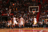 Los Angeles Lakers v Miami Heat, Miami, FL - March 10: LeBron James, Ron Artest and Pau Gasol Photographic Print by Victor Baldizon