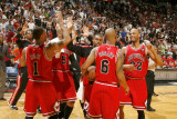 Chicago Bulls v Miami Heat, Miami, FL - March 6: Derrick Rose, Keith Bogans and Taj Gibson Photographic Print by Issac Baldizon