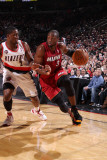 Miami Heat v Portland Trail Blazers, Portland, OR - January 9: Wesley Matthews and Dwayne Wade Photographic Print by Sam Forencich