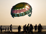 Paragliders on Beach at Sunset Lámina fotográfica por Greg Elms Paragliders on Beach at Sunset Lámina fotográfica por Greg Elms