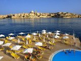 Valletta Skyline with Tourists Relaxing around Pool in Foreground Photographic Print by Jean-pierre Lescourret
