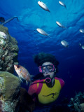 Diver Looking at Squirrelfish (Holocentrus Adscensionis) on Voral Head Photographic Print by Michael Lawrence