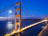Golden Gate Bridge at Dusk with Moon in Background from Vista Point Photographic Print by Orien Harvey