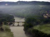Misty Morning over Dordogne Valley with Chateau of Fayrac on the Right Photographic Print by Barbara Van Zanten
