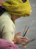 Pilgrim from Nepal Praying to River Ganga Photographic Print by April Maciborka