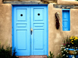 Blue Door on Adobe Building Photographic Print by Ray Laskowitz