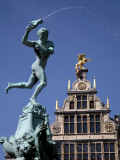 Statue of Brabo Fountain in Grote Markt (Town Square) with Guilds Houses in Background Photographic Print by Bruce Bi