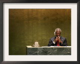 United Nations Secretary General Kofi Annan Listens to Statements Made by Members Framed Photographic Print by Julie Jacobson
