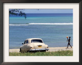 A Cuban Boy Plays Ball at the Baracoa Beach West of Havana, Cuba Framed Photographic Print