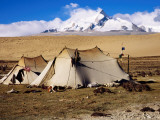 Drokpa (Nomad) Tents in Front of Mt Shishapangma on Road from Saga to Nyalam Photographic Print by Bradley Mayhew