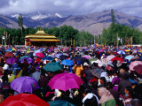 Audience at Dalai Lama Sermon and Zansker Range in Distance, Choglamsar Photographic Print by Richard l'Anson