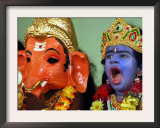 A Child Dressed as Hindu God Krishna Yawns, Chennai, India, September 22, 2006 Framed Photographic Print by M. Lakshman