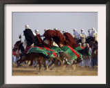 Tunisian Men Ride Their Arab Stallions During a Race the 36th Sahara Festival of Douz Framed Photographic Print