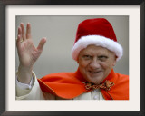 Pope Benedict XVI Waves to Pilgrims Upon His Arrival in St. Peter's Square at the Vatican Framed Photographic Print