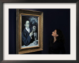 Giovanna Bertazzoni Poses for Photographers in Front of 1903 Pablo Picasso's "The Absinthe Drinker" Framed Photographic Print